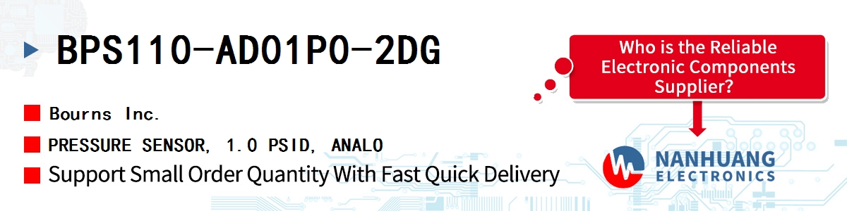 BPS110-AD01P0-2DG Bourns PRESSURE SENSOR, 1.0 PSID, ANALO