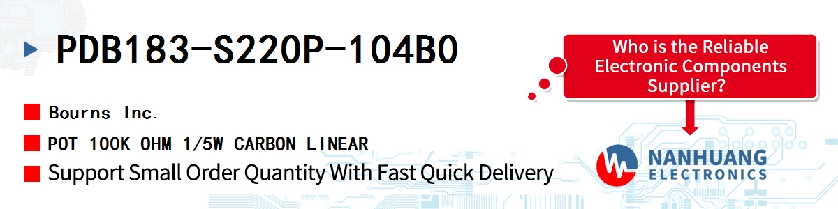 PDB183-S220P-104B0 Bourns POT 100K OHM 1/5W CARBON LINEAR
