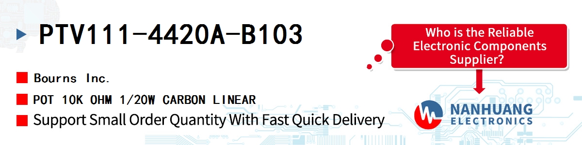 PTV111-4420A-B103 Bourns POT 10K OHM 1/20W CARBON LINEAR